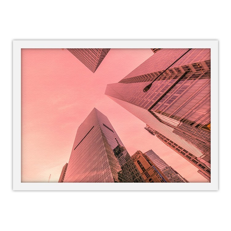 Πίνακας σε Καμβά Ουρανοξύστες σε ροζ φόντο