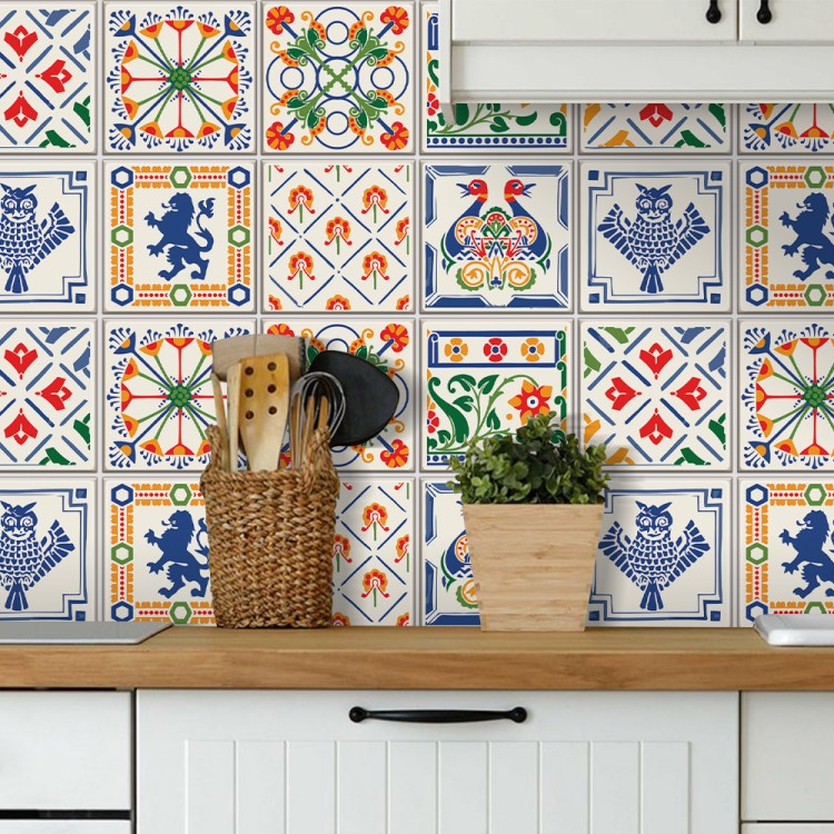 Αυτοκόλλητο πλακάκι Backsplash Floral μοτίβο με ζώα