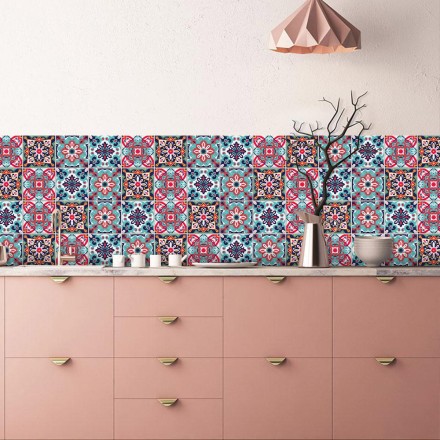 Πολύχρωμο contrast retro μοτίβο Αυτοκόλλητο πλακάκι Backsplash