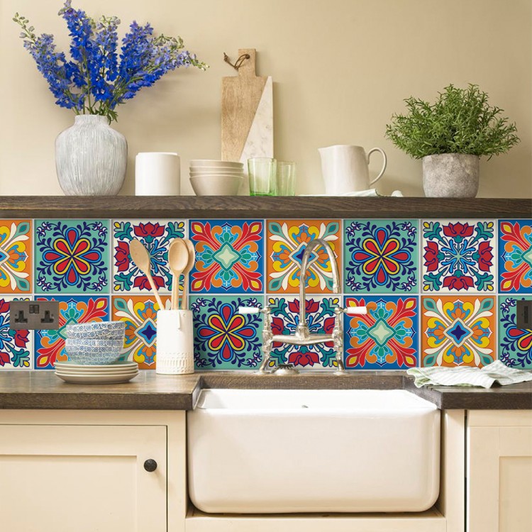 Αυτοκόλλητο πλακάκι Backsplash Πολύχρωμο ιταλικό floral μοτίβο