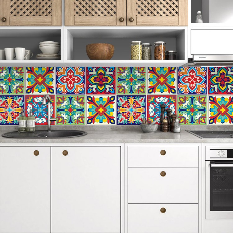 Αυτοκόλλητο πλακάκι Backsplash Πολύχρωμο ιταλικό floral μοτίβο