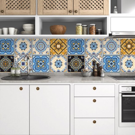 Πολύχρωμο mandala μοτίβο Αυτοκόλλητο πλακάκι Backsplash