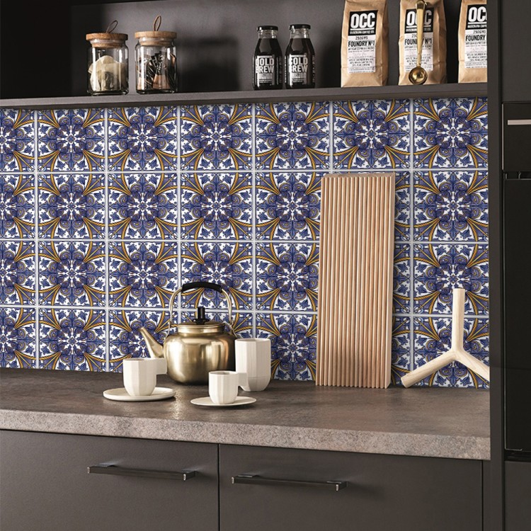 Αυτοκόλλητο πλακάκι Backsplash Ινδικό μπλε μοτίβο