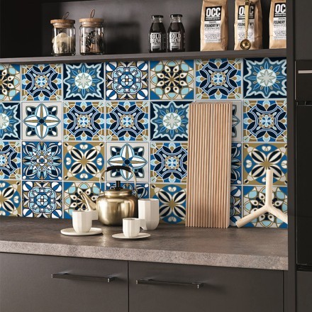 Blue spanish pattern Αυτοκόλλητο πλακάκι Backsplash