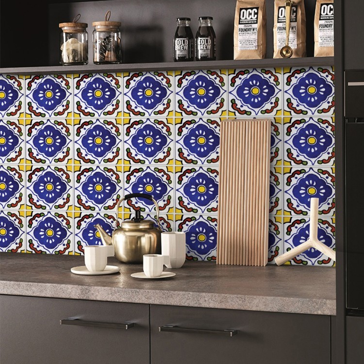 Αυτοκόλλητο πλακάκι Backsplash Vintage μοτίβο Μωβ-Κόκκινο-Κίτρινο