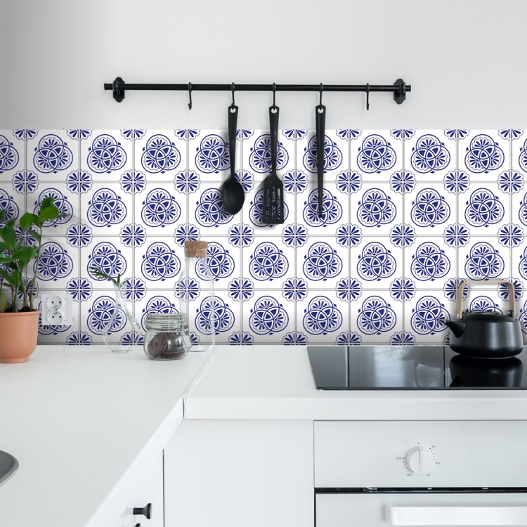 Αυτοκόλλητο πλακάκι Backsplash Floral σχέδιο κυκλικό μπλε-άσπρο