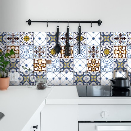 Contrast retro πολύχρωμο μοτίβο Αυτοκόλλητο πλακάκι Backsplash