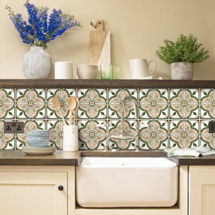 Μοτίβο abstract ροζ-πράσινο Αυτοκόλλητο πλακάκι Backsplash