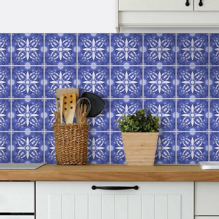 Αυτοκόλλητο πλακάκι Backsplash Floral μοτίβο ανοιχτό μωβ-άσπρο