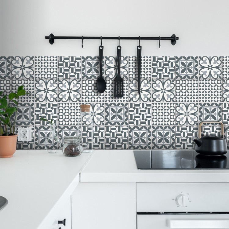 Αυτοκόλλητο πλακάκι Backsplash Γεωμετρικά σχέδια σε γκρι αποχρώσεις