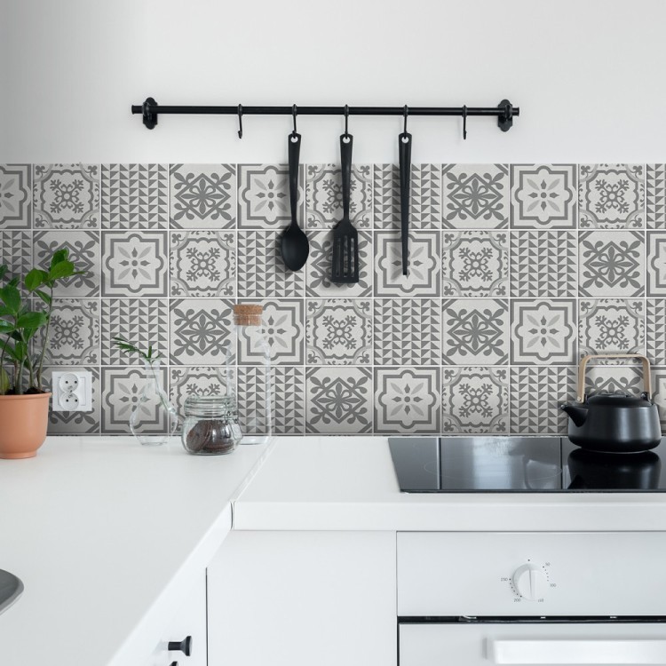 Αυτοκόλλητο πλακάκι Backsplash Vintage μοτίβο σε γκρι αποχρώσεις