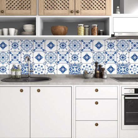 Vintage μπλε μοτίβα Αυτοκόλλητο πλακάκι Backsplash