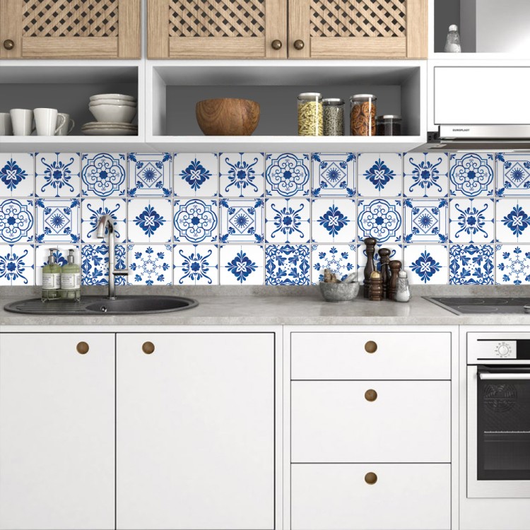 Αυτοκόλλητο πλακάκι Backsplash Vintage μπλε μοτίβα