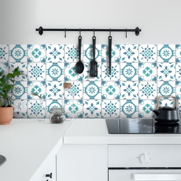 Αυτοκόλλητο πλακάκι Backsplash Μοτίβο σε βεραμάν & γαλάζιο