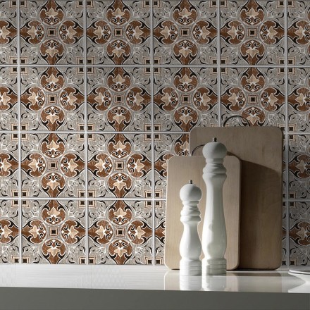 Πορτογαλικό azulejos μοτίβο καφέ-γκρι Αυτοκόλλητο πλακάκι Backsplash