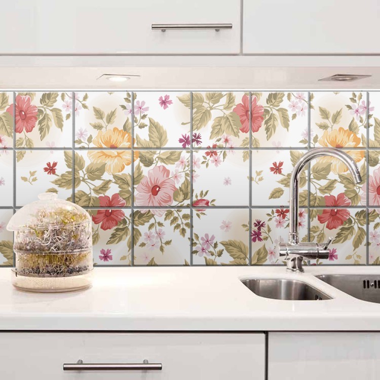 Αυτοκόλλητο πλακάκι Backsplash Παλιό μοτίβο με λουλούδια