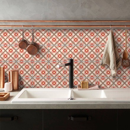 Vintage μοτίβο ροζ ρόμβους Αυτοκόλλητο πλακάκι Backsplash