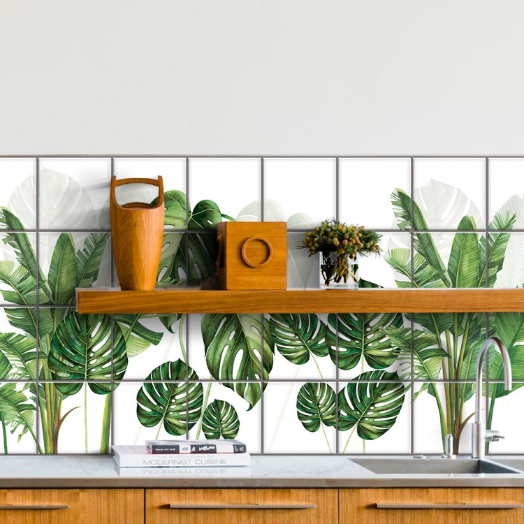 Αυτοκόλλητο πλακάκι Backsplash Πράσινα Φύλλα Ζούγκλας
