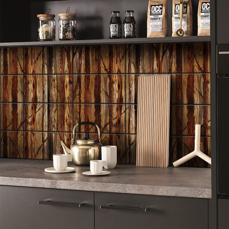 Αυτοκόλλητο πλακάκι Backsplash Ξύλινος τοίχος