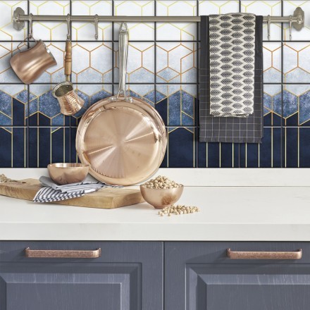 Blue art with gold Αυτοκόλλητο πλακάκι Backsplash