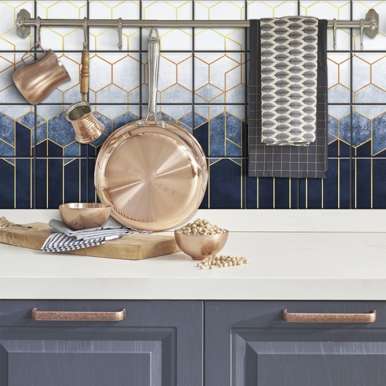 Αυτοκόλλητο πλακάκι Backsplash Blue art with gold