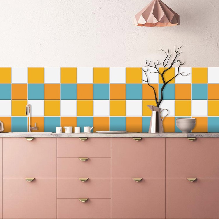 Αυτοκόλλητο πλακάκι Backsplash White - Light blue - Light orange - Butter cup