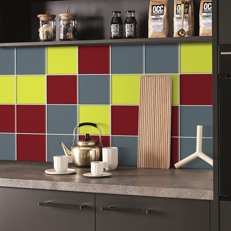 Αυτοκόλλητο πλακάκι Backsplash Burgundy - Green yellow - Graphite