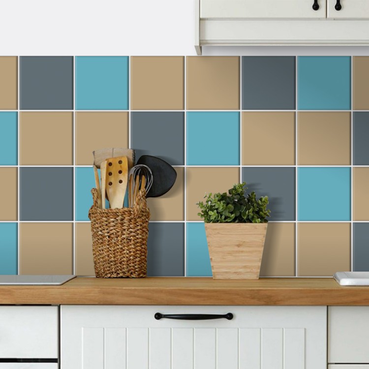 Αυτοκόλλητο πλακάκι Backsplash Graphite - Light blue - Silk grey