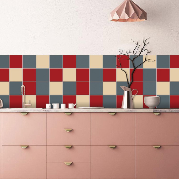 Αυτοκόλλητο πλακάκι Backsplash Ivory - Graphite - Medium red