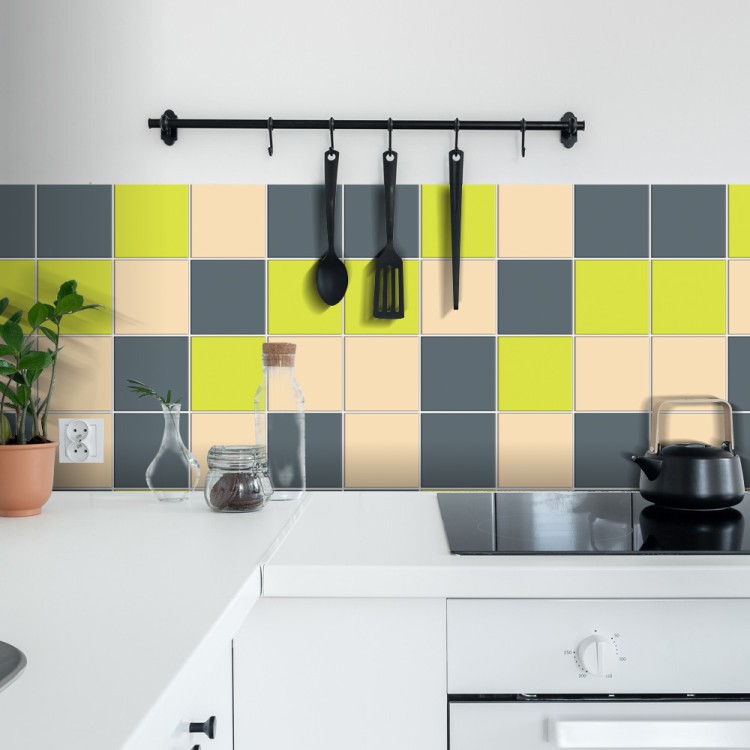 Αυτοκόλλητο πλακάκι Backsplash Antique - Graphite - Green yellow