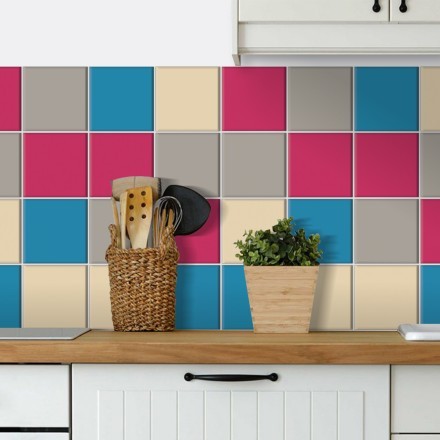 Concrate grey - Antique white - Sky blue - Cyclamen Αυτοκόλλητο πλακάκι Backsplash