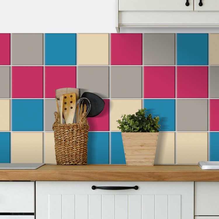 Αυτοκόλλητο πλακάκι Backsplash Concrate grey - Antique white - Sky blue - Cyclamen