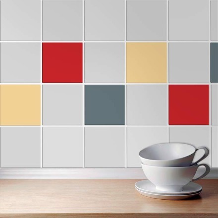 Ivory - Graphite - Medium red (8 τεμάχια) Αυτοκόλλητο πλακάκι τοίχου