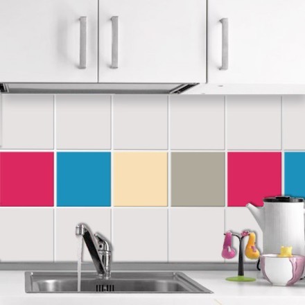 Concrate grey - Antique white - Sky blue - Cyclamen (8 τεμάχια) Αυτοκόλλητο πλακάκι τοίχου