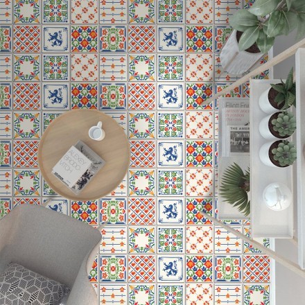 Azulejo παραδοσιακό μοτίβο σε επανάληψη (8 τεμάχια) Αυτοκόλλητο πλακάκι δαπέδου
