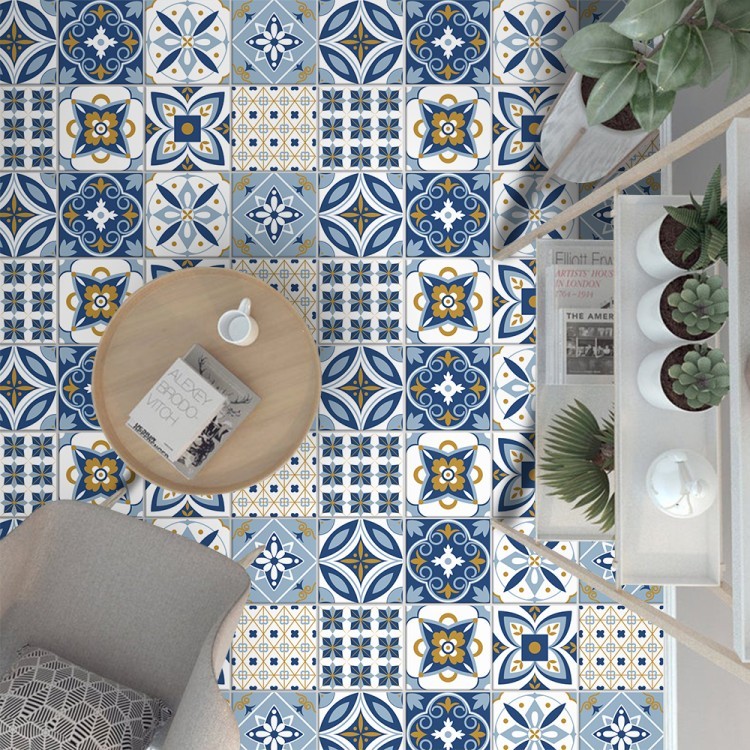 Αυτοκόλλητο πλακάκι δαπέδου Πορτογαλικό azulejos μοτίβο (8 τεμάχια)