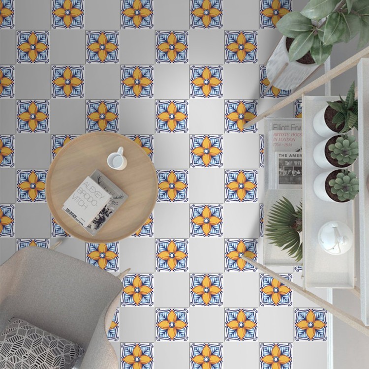 Αυτοκόλλητο πλακάκι δαπέδου Πορτογαλικό azulejos επαναλαμβανόμενο μοτίβο (8 τεμάχια)