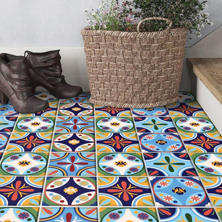 Αυτοκόλλητο πλακάκι δαπέδου Vintage azulejos μοτίβο (8 τεμάχια)