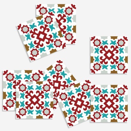 Πορτογαλικό azulejos μοτίβο κόκκινο & γαλάζιο (8 τεμάχια)