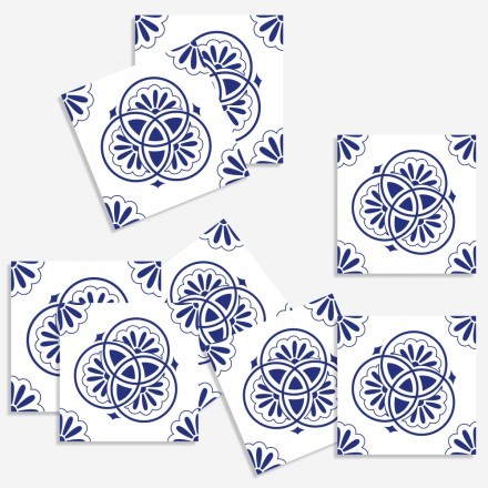 Floral σχέδιο κυκλικό μπλε-άσπρο (8 τεμάχια)
