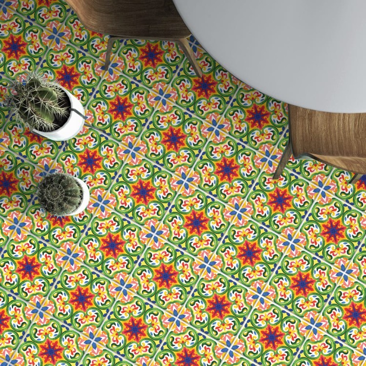 Αυτοκόλλητο πλακάκι δαπέδου Πολύχρωμο ιταλικό floral μοτίβο (8 τεμάχια)