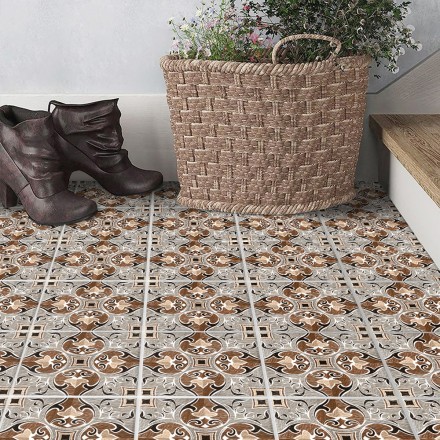 Πορτογαλικό azulejos μοτίβο καφέ-γκρι (8 τεμάχια) Αυτοκόλλητο πλακάκι δαπέδου