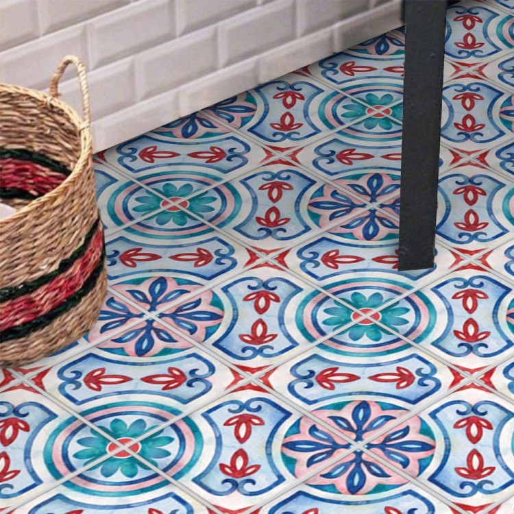 Αυτοκόλλητο πλακάκι δαπέδου Πορτογαλικό floral azulejos μοτίβο (8 τεμάχια)