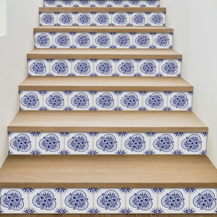 Floral σχέδιο κυκλικό μπλε-άσπρο Αυτοκόλλητο Σκάλας