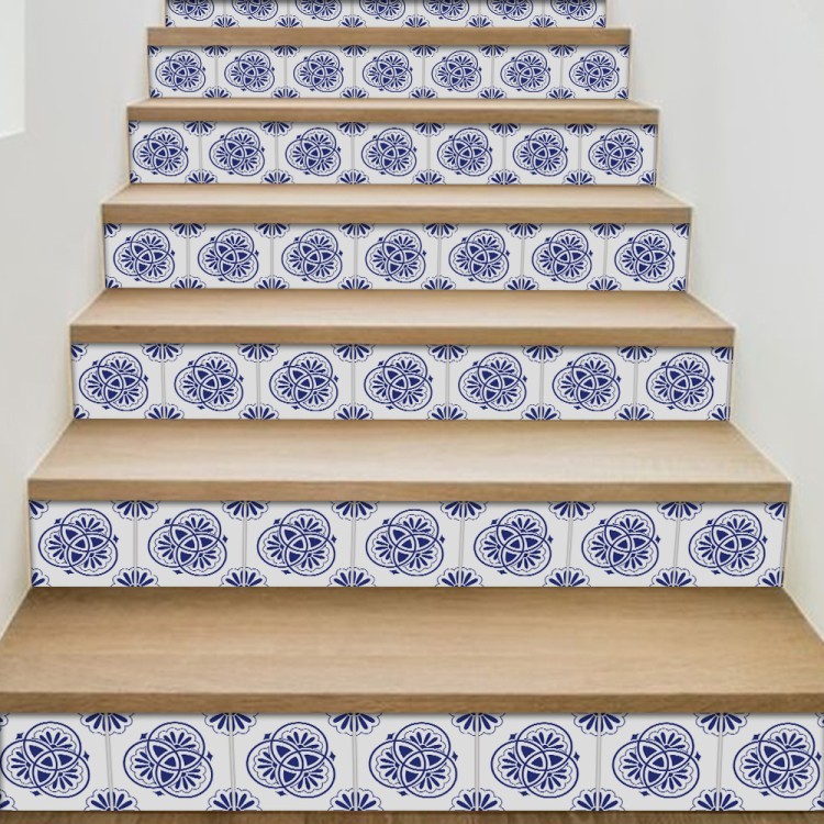 Αυτοκόλλητο Σκάλας Floral σχέδιο κυκλικό μπλε-άσπρο