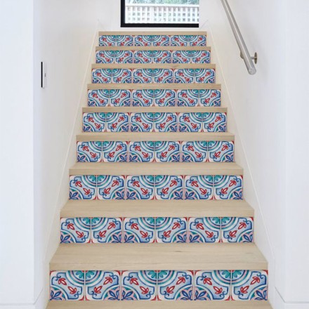 Πορτογαλικό floral azulejos μοτίβο Αυτοκόλλητο Σκάλας