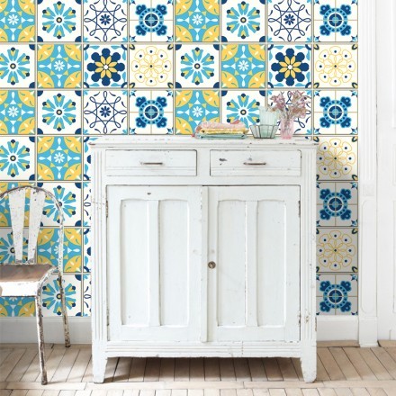 Blue and yellow pattern Ταπετσαρία Τοίχου