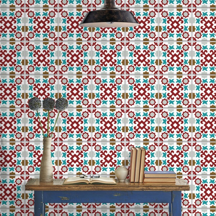 Ταπετσαρία Τοίχου Πορτογαλικό azulejos μοτίβο κόκκινο & γαλάζιο