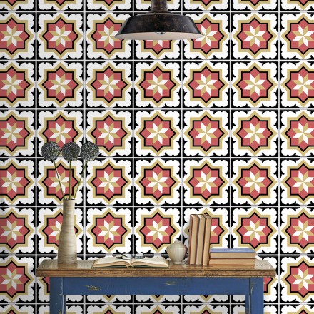 Floral Μοτίβο ανοιχτό κόκκινο & χρυσό