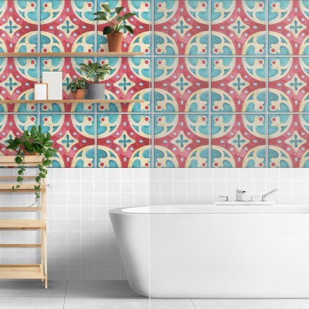 Πορτογαλικό azulejos μοτίβο κόκκινο & ανοιχτό γαλάζιο
